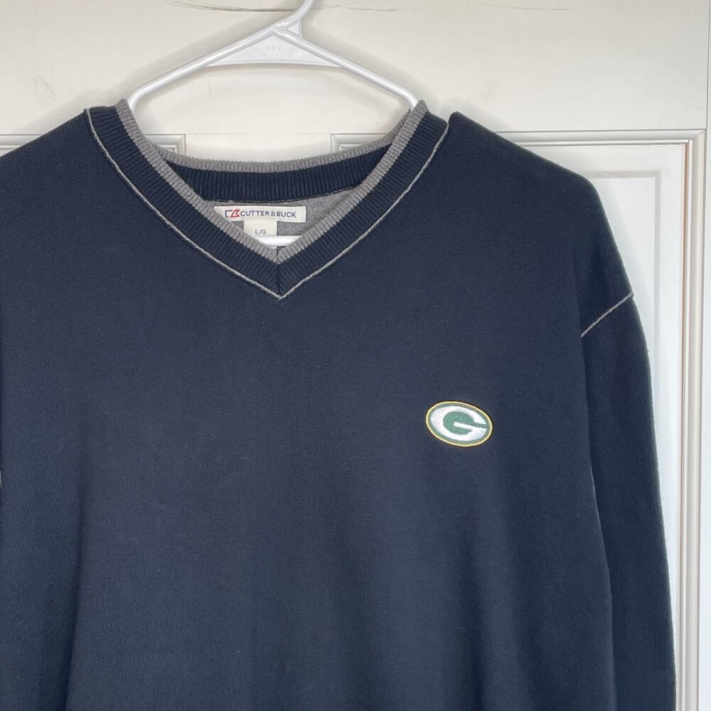 Green Bay Packers Men's Cotton Sweater Sz L Cutter Buck NFL Long Sleeve Football - Picture 5 of 16